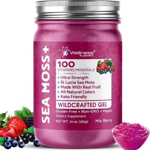 [BRSROCYEO4BQ223X] WELLNESS LABSRX Irish Sea Moss Gel Raw - Wildcrafted Superfood Seamoss Gel - Mix Berry Flavor, Vitamin and Mineral-Rich from Pristine Caribbean Waters, Immune and Digestive Health Support - 10 oz.