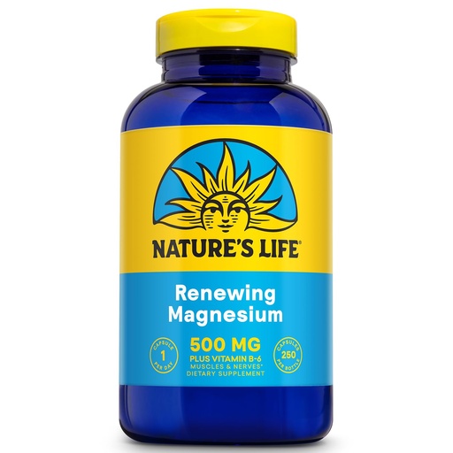 [BRSWIYQAO5YRWEQ3] Natures Life Renewing Magnesium 500 mg - Citrate, Malate, Oxide Plus Vitamin B-6 - Muscles and Nerves Support - Lab Verified (250 Servings, 250 VegCaps)