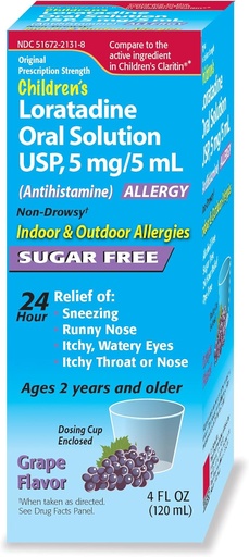 [BRSWGAQQBEOWAA36] Children’s Oral Solution, Grape Flavor, Non-Drowsy 24h Relief of Sneezing, Runny Nose, Itchy Watery Eyes, Itchy Throat or Nose, Antihistamine, Indoor & Outdoor Allergies