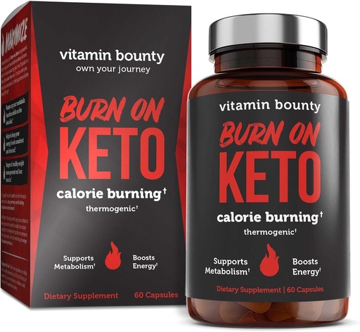 [BRSW2BQLBYARMH3D] Vitamin Bounty Burn On Thermogenic Keto Fat Burner for Men & Women - Weight Loss Supplement with Raspberry Ketones - Metabolism Booster, Energy Pills, Appetite Suppressant - 60 Capsules