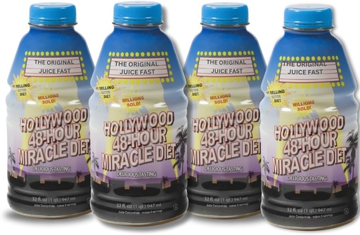 [BRSWIAQOOQARSALM] Hollywood dieet - 48-Hour Miracle Fruit Juice Cleanse Diet 4-Pack, Detox Reiniging voor gewichtsverlies en verjonging, voedselvervanging, Fast Acting Diet, Delicious & Tasty Formula, 32 Fl. Oz.