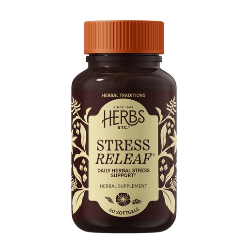 [BRSWI2YZBQFQOEYZ] Herbs Etc. Stress ReLeaf Softgels - Herbal Supplement for Stress Support - Ashwagandha, Holy Basil & Passionflower - Soothing Relaxation Support - Gluten-Free & Organic - 60 Count (60 Servings)