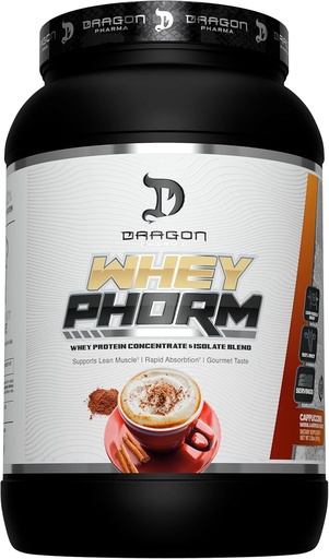 [BRSROYA6BYGRMADO] DRAGON PHARMA Whey Protein Blend, Fast Absorption, Gluten Free, 100% Whey Protein, WheyPhorm, Maximize Recovery, Great Tasting, 25 Grams of Protein (26 Servings, Cappuccino)
