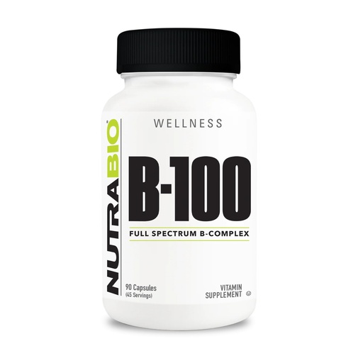 [BRSW2AALAAPAM33H] NutraBio B-100, B Vitamin Complex, Immune System Support, Healthy Hair, Skin, Nails, 90 Vegetable Capsules