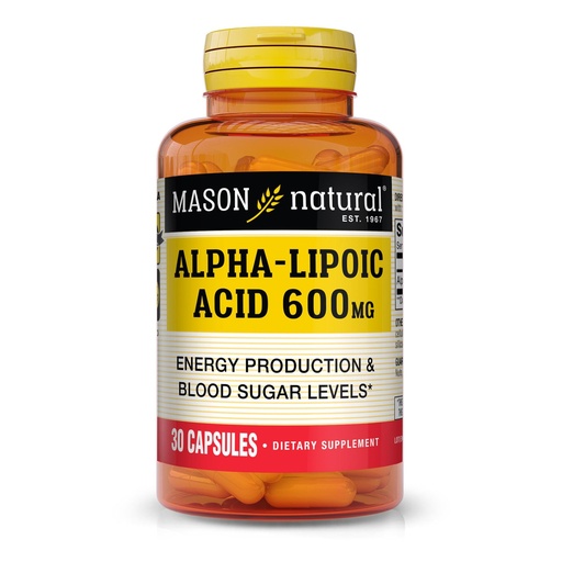 [BRSWECQBOIMBMA3D] MASON NATURAL Alpha Lipoic Acid 600mg per Serving, Gluten Free ALA Supplement, 30 Capsules
