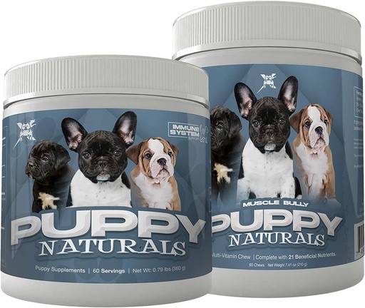 [BRSWK23RCAHRQ33O] Puppy Naturals | Muscle Building Immunity Milk Replacer + 10 in 1 Puppy MultiVitamin Nutrient Chew | Veterinarian Formulated. Supporto nutrizionale per i cuccioli in crescita (60 porzioni).
