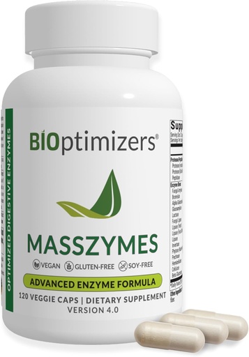 [BRSWGFAOAR7GGCDK] BIOptimizers MassZymes - Complete Digestive Enzymes supplement for Gut Health - Bloating Relief for Men and Women - Lipase Amylase Bromelain Digestive Enzymes (120 Capsules)