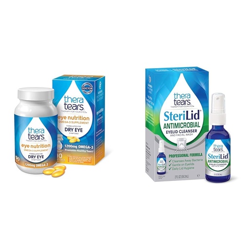 [BRSROBQFDN7WKCIY] TheraTears Omega 3 Supplement, 1200mg, 90 ct (Pack of 1) & SteriLid Eyelid Cleanser and Face Wash, for Irritated Eyes, 2 fl oz Spray