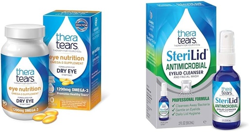 [BRSROBQFDN7WKCIY] TheraTears Omega 3 Supplement, 1200mg, 90 ct (Pack of 1) & SteriLid Eyelid Cleanser and Face Wash, for irritated Eyes, 2 fl oz Spray