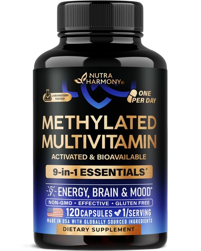 [BRSRAGAYDEFWYF33] Methylated Multivitamin - B2, B6, 5-MTHF & B12 | Antioxidants C & E | Vitamin D3 & K2 - for Men & Women - 9-in-1 MTHFR Supplement with TMG - Energy, Brain & Mood - Vegan - Made in USA - 120 Capsules