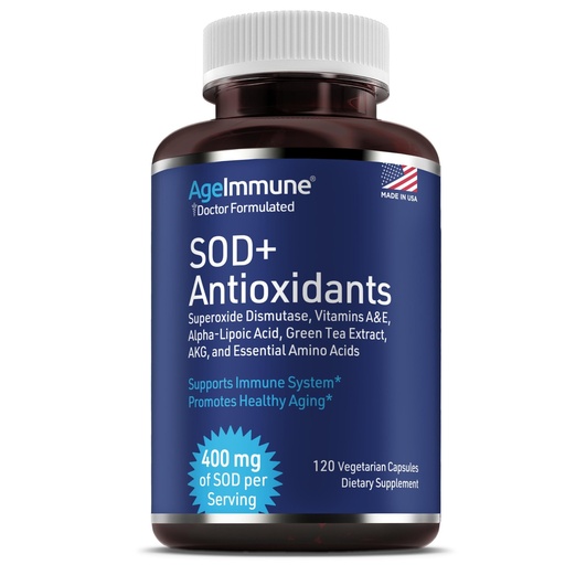 [BRSRMBILCUOQK2DB] SOD Antioxidants Complex Healthy Aging Supplement - 400mg of Superoxide Dismutase - Alpha Lipoic Acid - Green Tea Extract - L-Arginine - Lysine - AKG - Vitamins A and E for Immune Support-120 Capsules