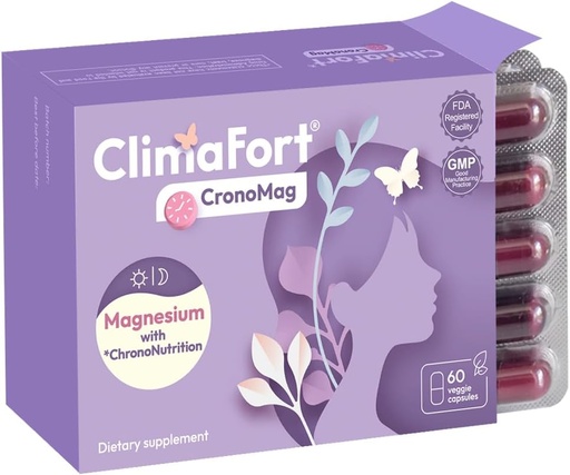 [BRSROGIPPING2GTO] ClimaFort CronoMag | Magnesium for Women in Menopause | 5 Salts Bisglycinate + Glycerophosphate | B12 | Energy Supplement | 1 Month Supply