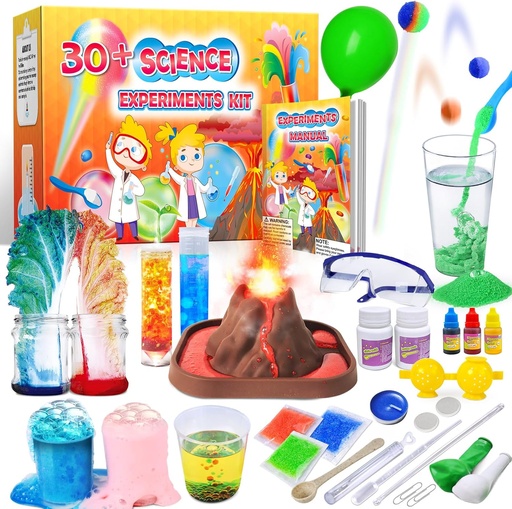 [BRSRMAYDABYBAETF] UNGLINGA 30+ Experiments Science Kits for Kids, S.T.E.M Educational Project Activities Toys Gifts for Boys Girls, Chemistry Set, Bouncy Ball, Volcano Eruption