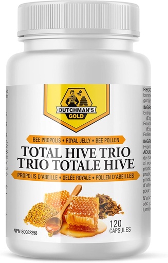 [BRSW2EL7A4PQYA35] Dutchman's Gold Total Hive Trio Capsules - 120 Veg Caps Approximately 30-60 Servings - Bee Pollen Royal Jelly & Propolis Supplement - Superfoods for Antioxidant Immune Support - Natural Honey Mix