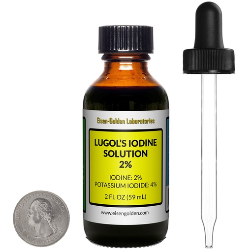 [BRSWGHT3BVYGKEL2] Lugol's Iodine / 2% Solution / 2 Oz in an Amber Glass Bottle/Free Dropper