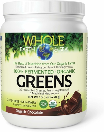 [BRSWGEAOA5YRYFI7] Whole Earth & Sea from Natural Factors, Organic Fermented Greens, Vegan Whole Food Supplement, Chocolate, 15.5 Oz