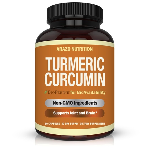 [BRSWKF37OQHGA2TC] Arazo Nutrition Turmeric Curcumin with BioPerine Black Pepper Extract - 1300mg Per Serving - Joint Support Nutritional Supplements - 100% Herbal Tumeric Root Capsules