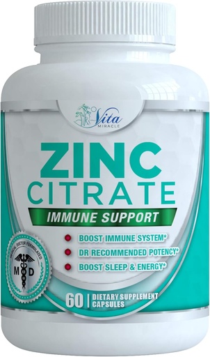 [BRSWYZL7ARYQEC3B] Zinc Citrate 30mg Supplement - Immune Support for Adults Kids Safe Immune Supplements Vitamin Alternative to Lozenge Liquid and Chewable Tablets