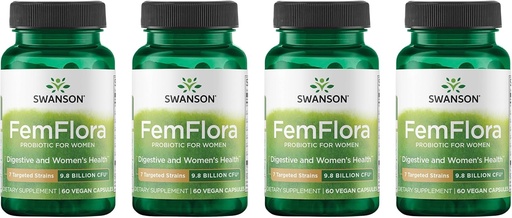 [BRSWGFD3BAFW2C3J] Swanson FemFlora - Feminine Probiotic Supplement Supporting Flora of The Mouth, GI Tract, and Vagina - Probiotics for Women with 9 Billion CFU Per Capsule - (60 Capsules) (4 Pack)