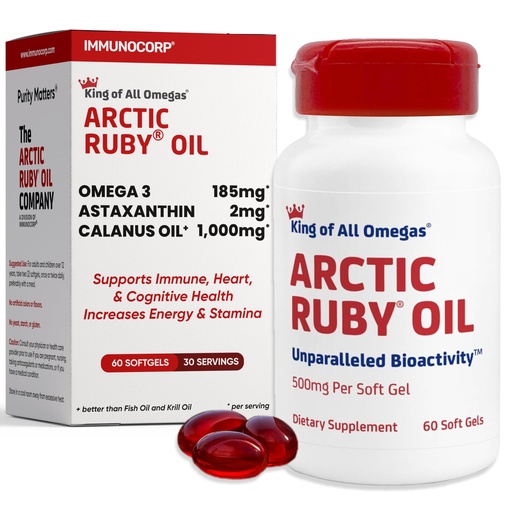 [BRSWKHDYCIMWKGQ6] Arctic Ruby Oil 1000mg – Omega 3 Supplement for Women and Men with EPA, DHA & Astaxanthin 2mg - Fish & Krill Oil Alternative – 60 Softgels (1 Pack)