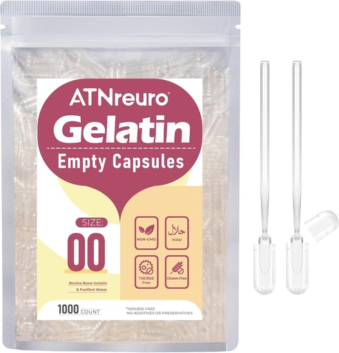 [BRSRAFIZOEIWC2QZ] Size 00 Empty Gelatin Capsules with 2 Micro Spoons - 1000 Count Empty Clear Capsule - Gel Pill Capsules for Powders Supplements