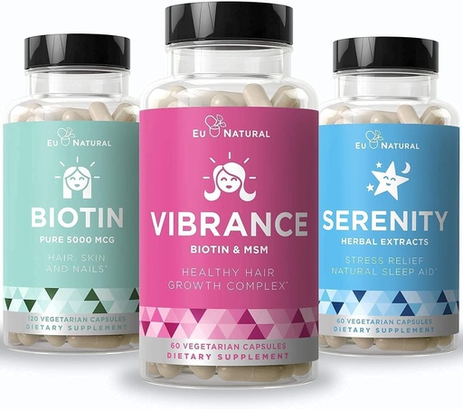 [BRSWYZIQCB5Q23DF] Eu Natural Beauty Bundle - Vibrance Bundle with Biotin & Serenity for Healthier Hair Growth, Stronger Nails, Glowing Skin