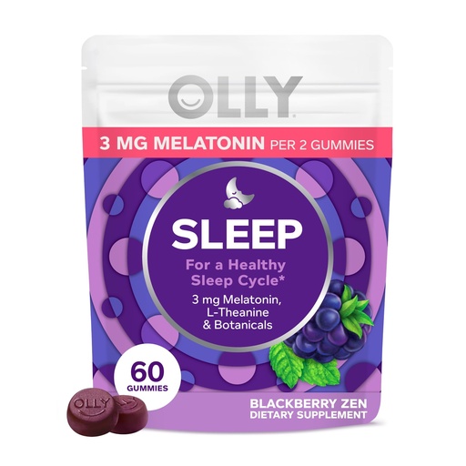 [BRSWGHATBANBEETA] OLLY Sleep Gummy, 3 mg Melatonin, L-Theanine, Chamomile, and Lemon Balm Extracts, Blackberry Flavor, 30 Day Supply - 60 Count