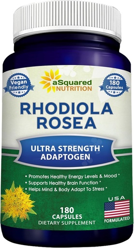 [BRSWKGQZOIIGOEY5] aSquared Nutrition Rhodiola Rosea Supplement 1000mg - 180 Vegan Capsules - Max Strength Rhodiola Root Extract Pills Improve Pure Energy, Brain Function & Stress Relief -Golden Root Herb Powder Tablets