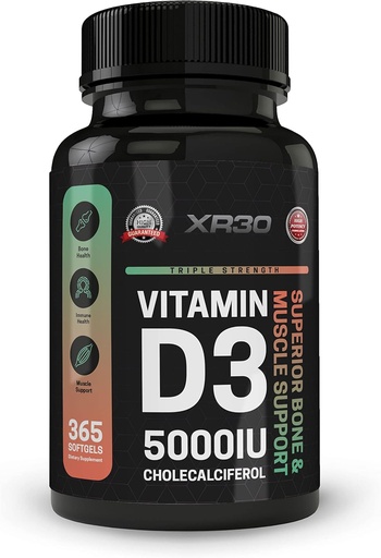 [BRSW2CYECMMBAC3O] Vitamin D3 5000IU Cholecalciferol - Superior Bone & Muscle Support - 365 Softgels - Made in USA