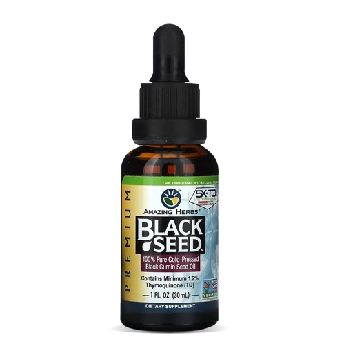 [BRSWIYT7DEHWKHT2] Amazing Herbs Premium Black Seed Oil - Cold Pressed Nigella Sativa Aids in Digestive Health, Immune Support, Brain Function, Joint Mobility, Gluten Free, Non GMO - 1 Fl Oz