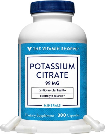 [BRSWIZ32OR5R4ELA] The Vitamin Shoppe Brand Potassium Citrate 99mg, Highly Absorbable Mineral Supplement for Cardiovascular Health & Electrolyte Balance, Daily Potassium Supplement for Adults, Gluten Free, 300 Capsules