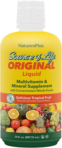 [BRSWYBLQBZYGAHTO] NaturesPlus Source of Life Liquid, Tropical Fruit - 30 fl oz, Pack of 3 - Multivitamin & Mineral Supplement - Gluten Free, Vegetarian - 90 Total Servings