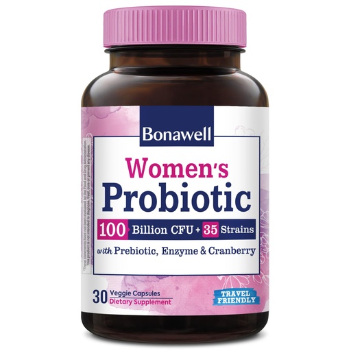 [BRSWYGINOIPGOG32] Probiotics for Women 100B, with Prebiotics, Digestive Enzymes, Organic Cranberry, Shelf-Stable, 30 Veggie Caps