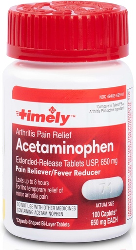 [BRSW2HQ5BEGRM2DG] TIME-CAP LABS, INC. Timely Acetaminophen 650 Mg Extended Release - Fever Reducer, Arthritis Pain Reliever, Joint Pain Relief Pills - 100 Caplets