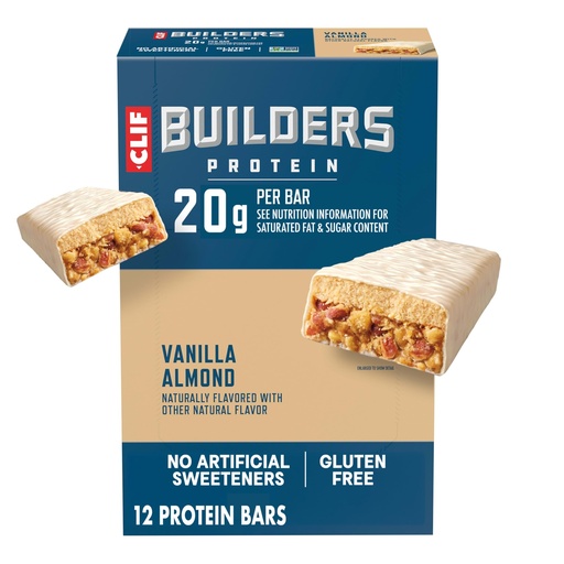 [BRSWIYQYOYIRW3L6] CLIF BUILDERS Protein Bars - Vanilla Almond Flavor - 20g Plant Based Protein - Gluten Free - Non-GMO - Low Glycemic - No Artificial Sweeteners - 2.4 oz. (12 Pack)