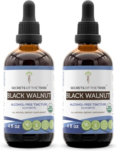 [BRSRMBT2BUPBAGY3] Secrets of the Tribe Black Walnut USDA Organic | Alcohol-Free Extract, High-Potency Herbal Drops | Made from 100% Certified Organic Black Walnut (Juglans Nigra) Dried Hull 2x4 oz