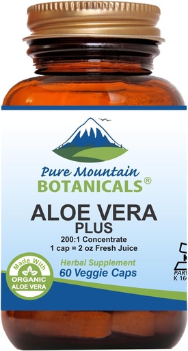 [BRSWIAIFC4JWYYDY] Pure Mountain Botanicals Aloe Vera Plus Capsules. 200:1 Extract. Kosher Organic Dried Aloe Vera Gel, Marshmallow Root, Slippery Elm