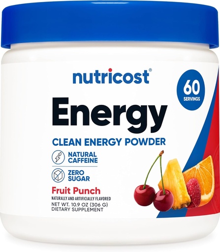 [BRSRAZIHOUIBY2DH] Nutricost Energy Complex (Fruit Punch) (60 Servings) - Clean Energy Powder, 300g Dietary Supplement