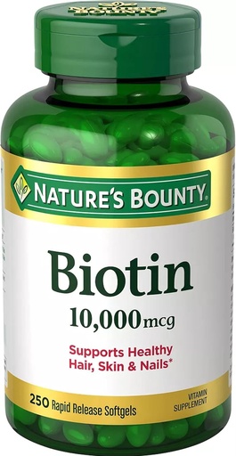 [BRSWY2TQBAOQY2DH] Biotina de recompensa da natureza 10.000 mcg, 250 Softgels de liberação rápida