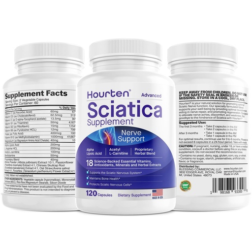 [BRSRABQ7PMCAEG3X] Advanced Sciatic Nerve Support Relief: Alpha Lipoic Acid - 18 in 1 Sciatica Supplements - Vitamin B Complex - Made in USA (120 Capsules)