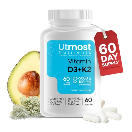 [BRSRAZDYAAPQ2YAV] Vitamin D3 (5000iu) with K2 (100mcg) in one Capsule for Maximum Bioavailability - Helps Calcium go to Your Bones and Teeth, not Hardening in Your Arteries. Enhances Calcium Absorption.