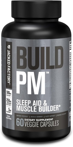 [BRSWGHA2BMHB4EQ4] Jacked Factory Build PM Night Time Muscle Builder & Sleep Aid - Post Workout Recovery & Sleep Support Supplement w/VitaCherry Tart Cherry, Ashwagandha, & Melatonin - 60 Natural Veggie Pills