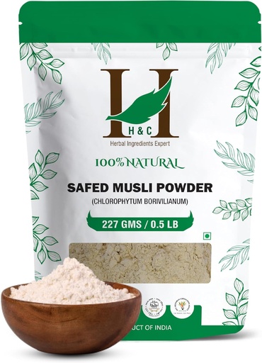 [BRSWKHQQBIAQG3AZ] 100% Natural Wild Cultivated Safed Musli Powder - Chlorphytum Borivillianum 227 GMS / 1/2 LB Pound / 08 Oz - Processed in FDA Registered Facility (A 100% Natural Health Supplement)