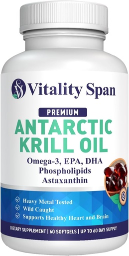 [BRSROAIFDEJQIDT5] Aceite de Krill Antártico Omega 3 Astaxanthin Choline DHA EPA, Absorción Superior, Fuerza Extra, No Pasta de aceite de pescado, Pruebas de metal duro, Softgeles de tamaño pequeño 500mg