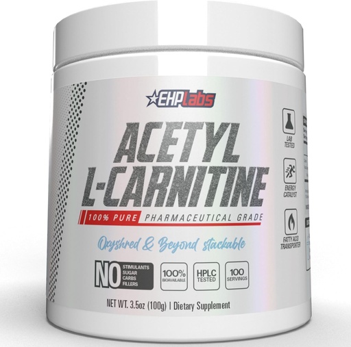 [BRSWGYITBVYWMEY6] EHP Labs Acetyl L Carnitine אבקת - תומך ייצור אנרגיה טבעית, מסייעות בתפקוד המוח בריא, תומך בריאות הלב, טבעוני, Gluten Free, Non GMO - 100 משרתים