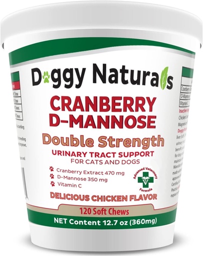 [BRSWYZT3AUJQMHT7] Cranberry D-Mannose for Dogs and Cats Urinary Tract Infection Support Prevents and Eliminates UTI, Bladder Infection Kidney Support 11.4 oz (Doble Strength Soft Chew, 120 Soft Chew)