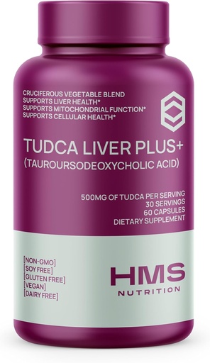 [BRSRAFA6A4GRSFL7] TUDCA Liver Plus+, Liver Support Supplement for Liver Cleanse with Milk Thistle Seed Extract, Vitamin B12, Folate, Tudca Bile Salt Supplement (Tauroursodeoxycholic Acid), 60 Capsules, 1 Month Supply