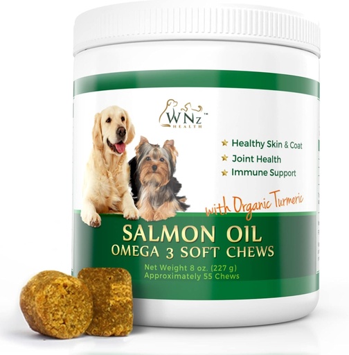 [BRSWEC3YPMNAGG34] Omega 3 Skin and Coat Chews for Dogs, Dog Salmon Oil Supplement for Joint Pain Relief, Immune Support, Skin and Coat Supplements for Dogs, Chewable Dog Treats for Itchy Skin Relief, 55 Chews, 8 Oz