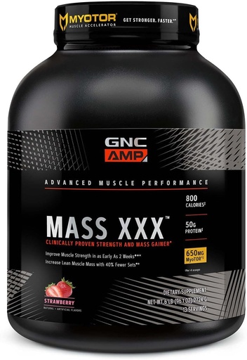 [BRSW2YYRDJ4GMH3B] GNC AMP Mass XXX, Clinically Proven Weight Gainer Protein Powder, Improves Strength and Size, 780 Calories, 50g Protein, Micronized Amino Acids, Creatine, Betaine, Strawberry, 13 Servings, 6 Pounds