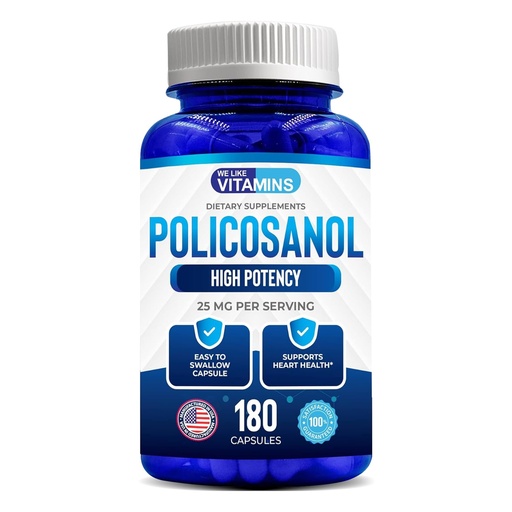 [BRSWKHD5CUDAK3LZ] We Like Vitamins Policosanol 25mg - 180 Capsules - Policosanol Supplement Made from Natural Sugar Cane - Non-GMO and Gluten-Free